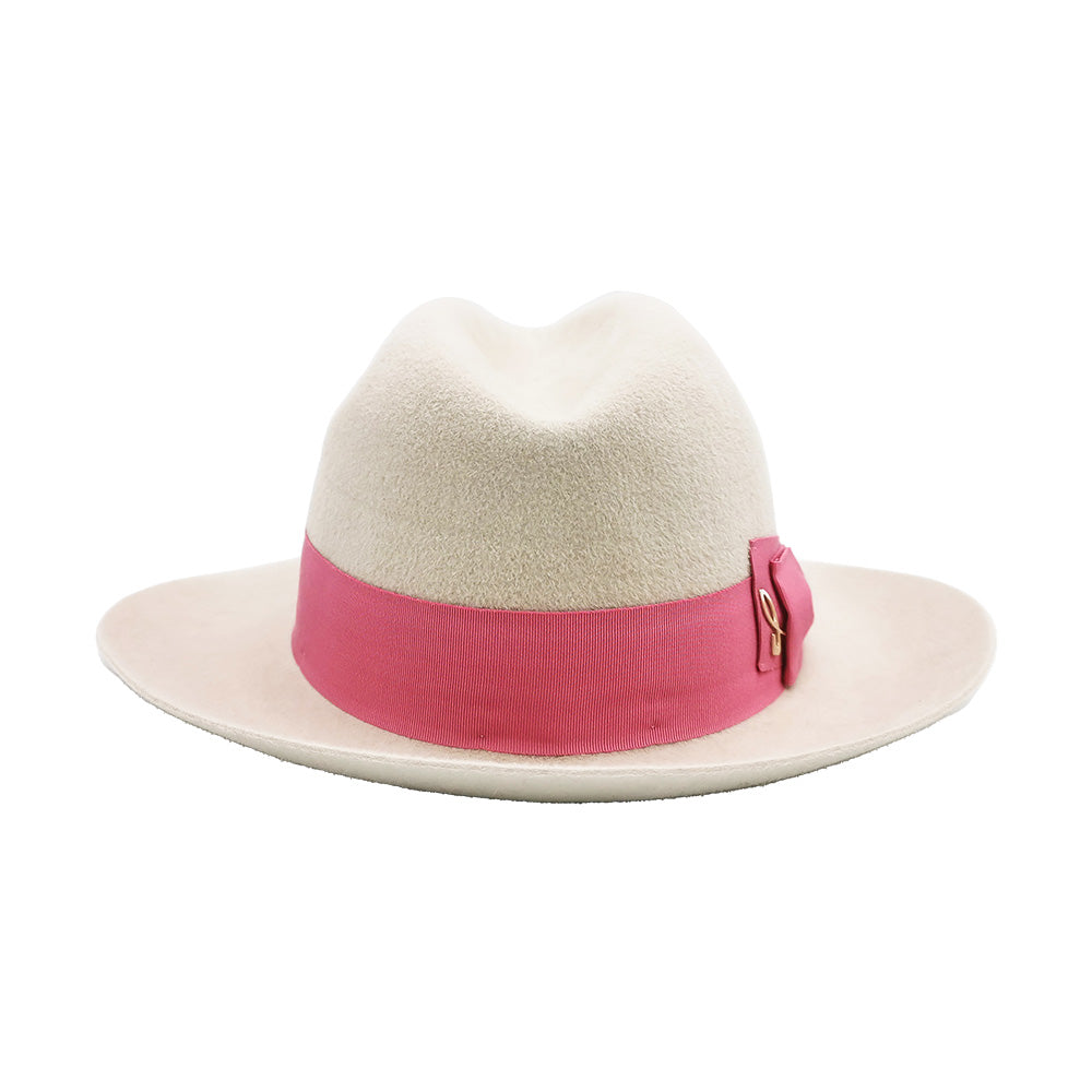 doria-1905-dalida-fedora-feltro-lapin-velour-sabbia-fiocco-rosa image 2