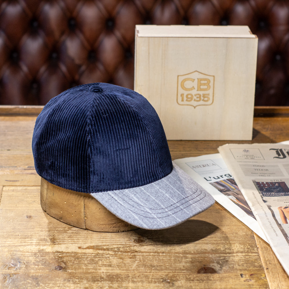 cappellificio-biellese-1935-baseball-cap-in-velluto-a-coste-blu-con-visiera-gess image 4