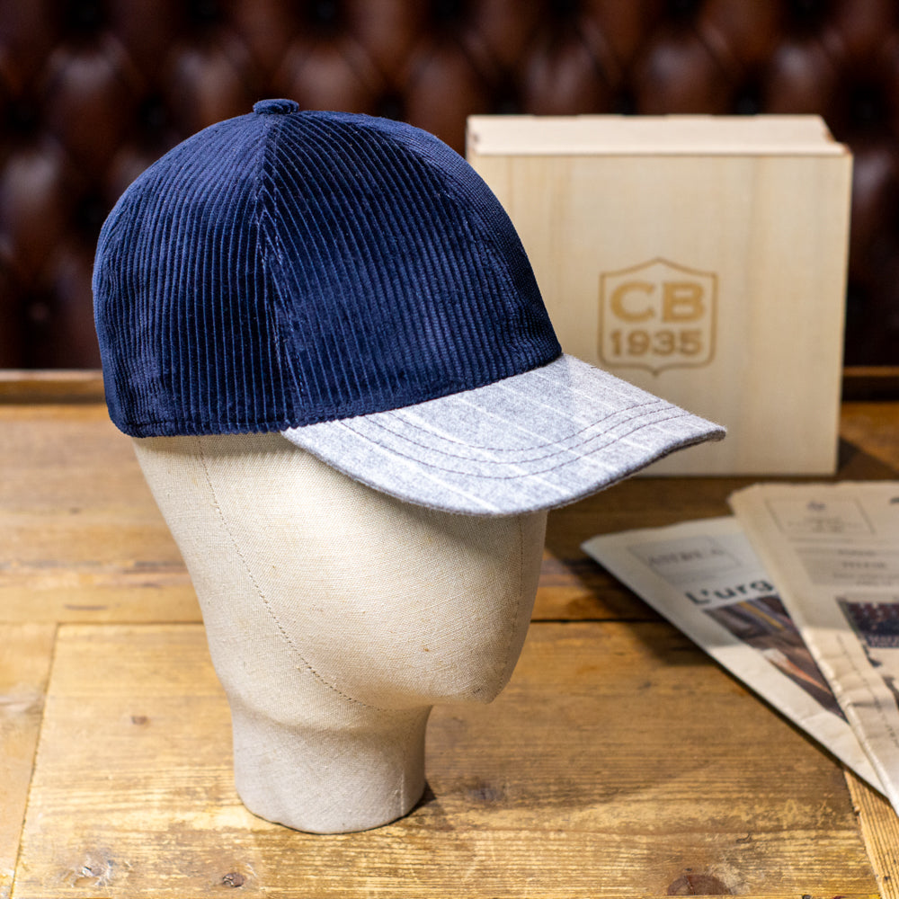 cappellificio-biellese-1935-baseball-cap-in-velluto-a-coste-blu-con-visiera-gess image 3