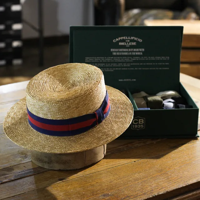 cappellificio-biellese-1935-boater-nero-cappello-paglietta-estivo-in-paglia-ital image 1