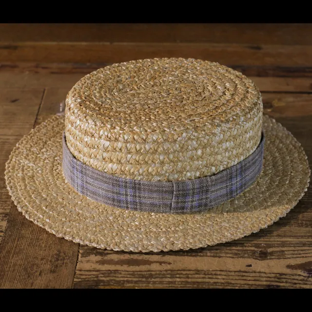 cappellificio-biellese-1935-boater-hat-in-paglia-senape-rigida-con-nastro-grigio image 1