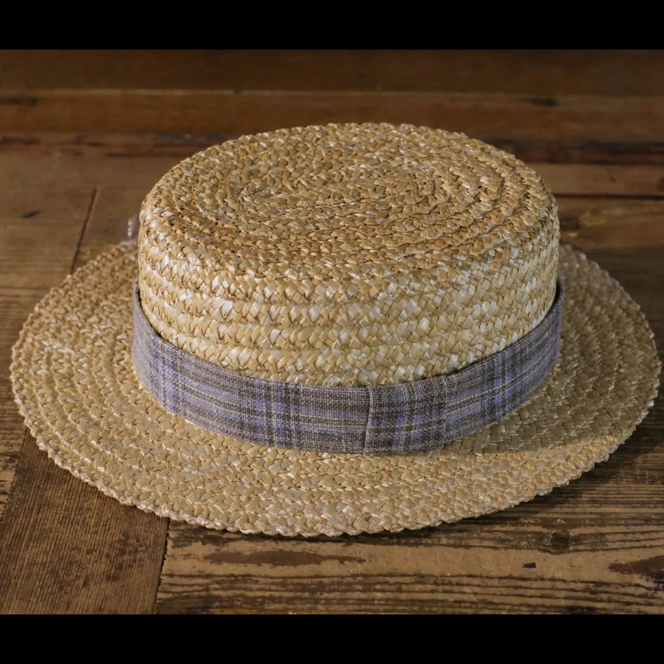 cappellificio-biellese-1935-boater-hat-in-paglia-senape-rigida-con-nastro-grigio image 1