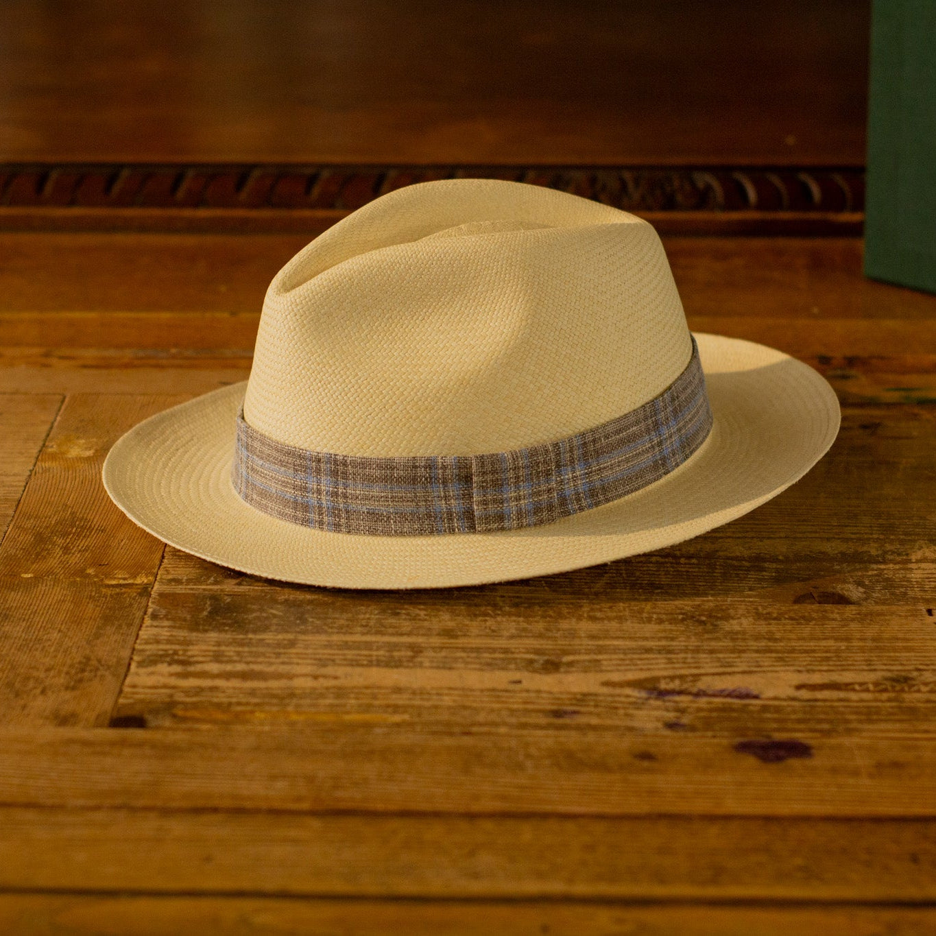 cappellificio-biellese-1935-originale-panama-quadri-grigio-blu-cappello-panama-a image 1
