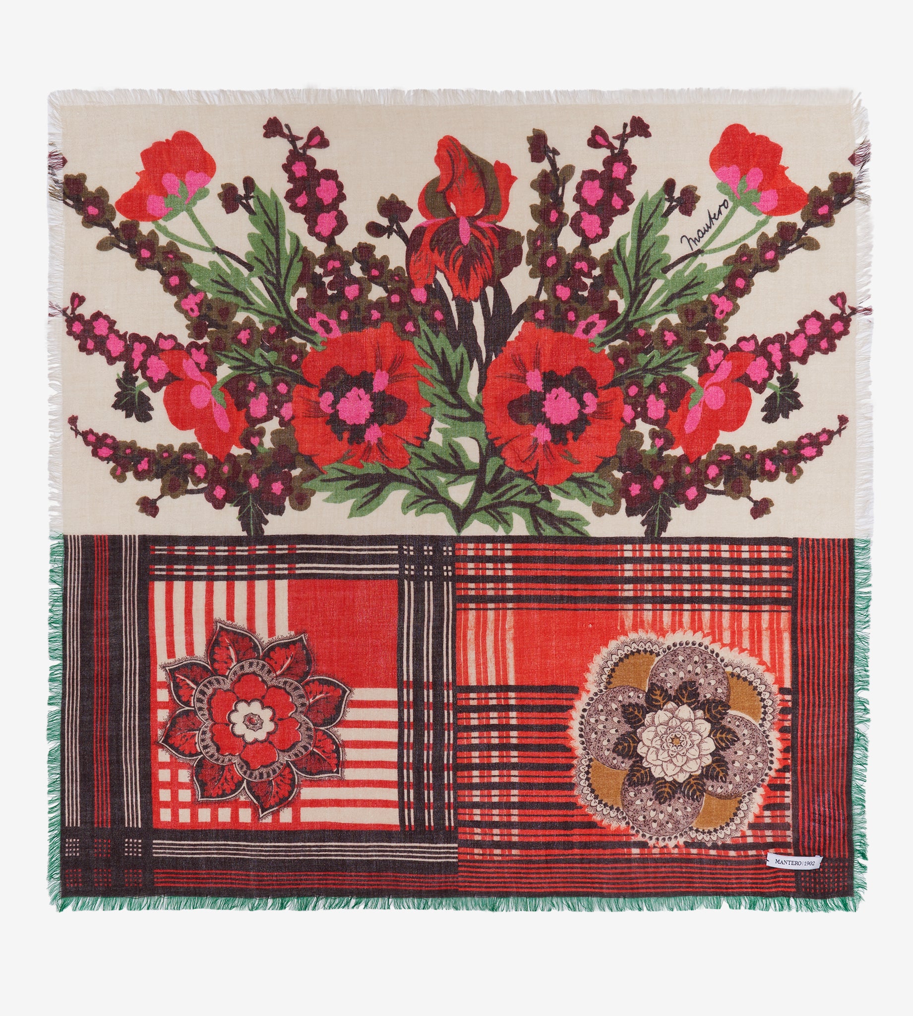 mantero-1902-jardin-des-vestiges-small-carr-70x70-in-seta-sfrangiato-a-mano image 1