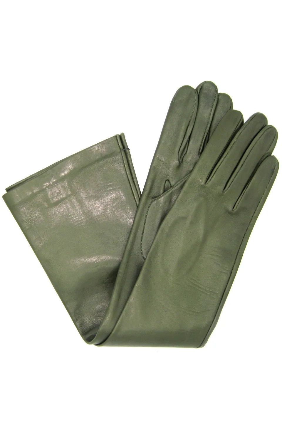 sermoneta-gloves-guanto-opera-in-nappa-di-capretto-foderato-seta-lungo-verde-oli image 1
