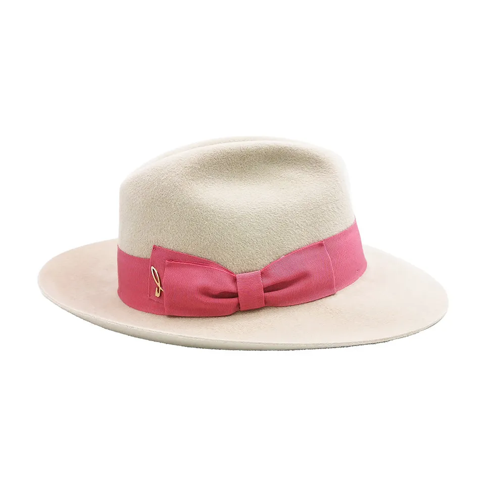 doria-1905-dalida-fedora-feltro-lapin-velour-sabbia-fiocco-rosa image 1