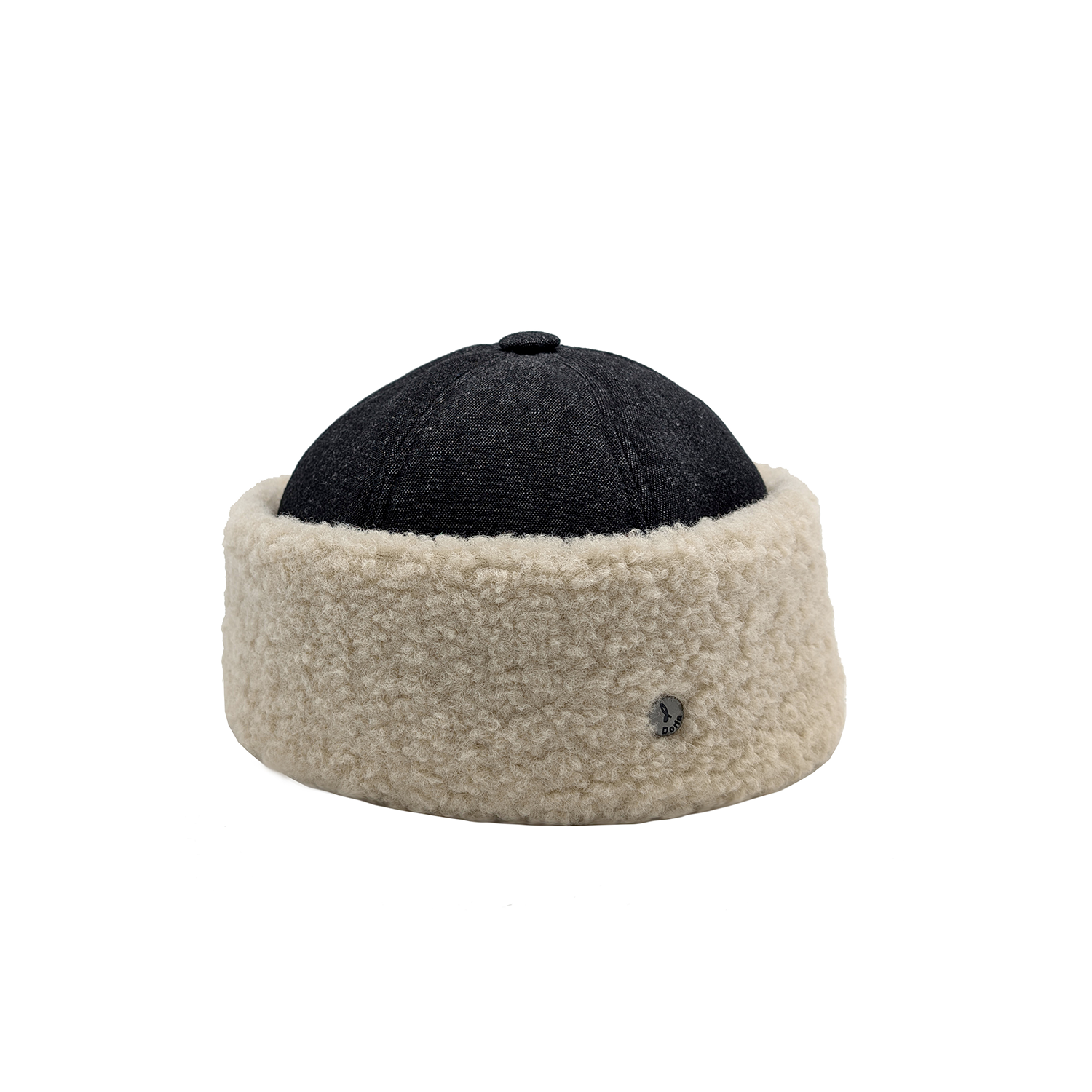 doria-1905-teddy-berretto-denim-grigio-con-risvolto-teddy-sabbia image 1