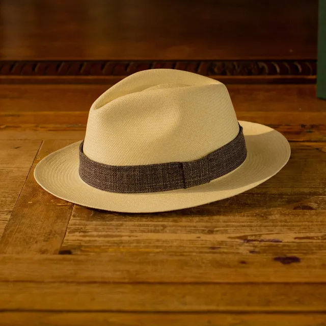 cappellificio-biellese-1935-originale-panama-lino-marrone-cappello-in-paglia-nat image 1