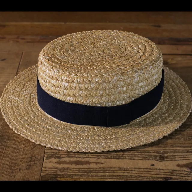 cappellificio-biellese-1935-boater-hat-in-paglia-senape-con-nastro-in-lino-denim image 1