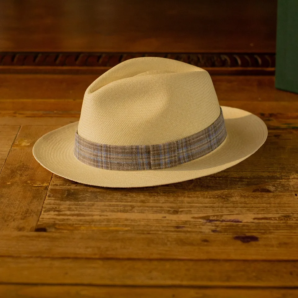 cappellificio-biellese-1935-originale-panama-quadri-grigio-blu-cappello-panama-a image 1
