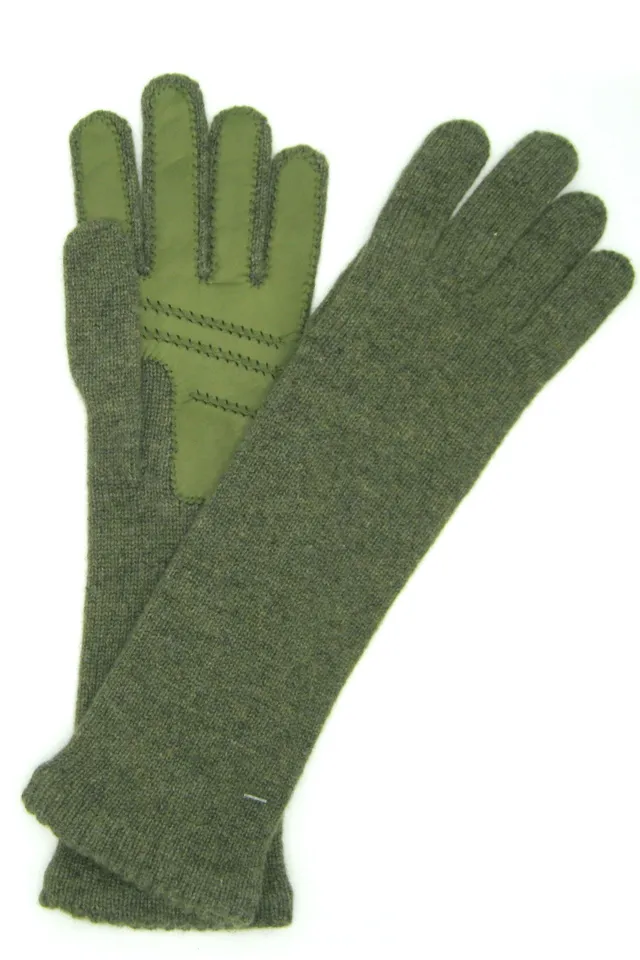 sermoneta-gloves-guanto-in-100-cashmere-4bt-con-palmo-in-nappa-verde-oliva image 1