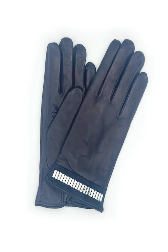 sermoneta-gloves-guanto-in-nappa-con-bracciale-silver-al-polso-blu-navy image 1