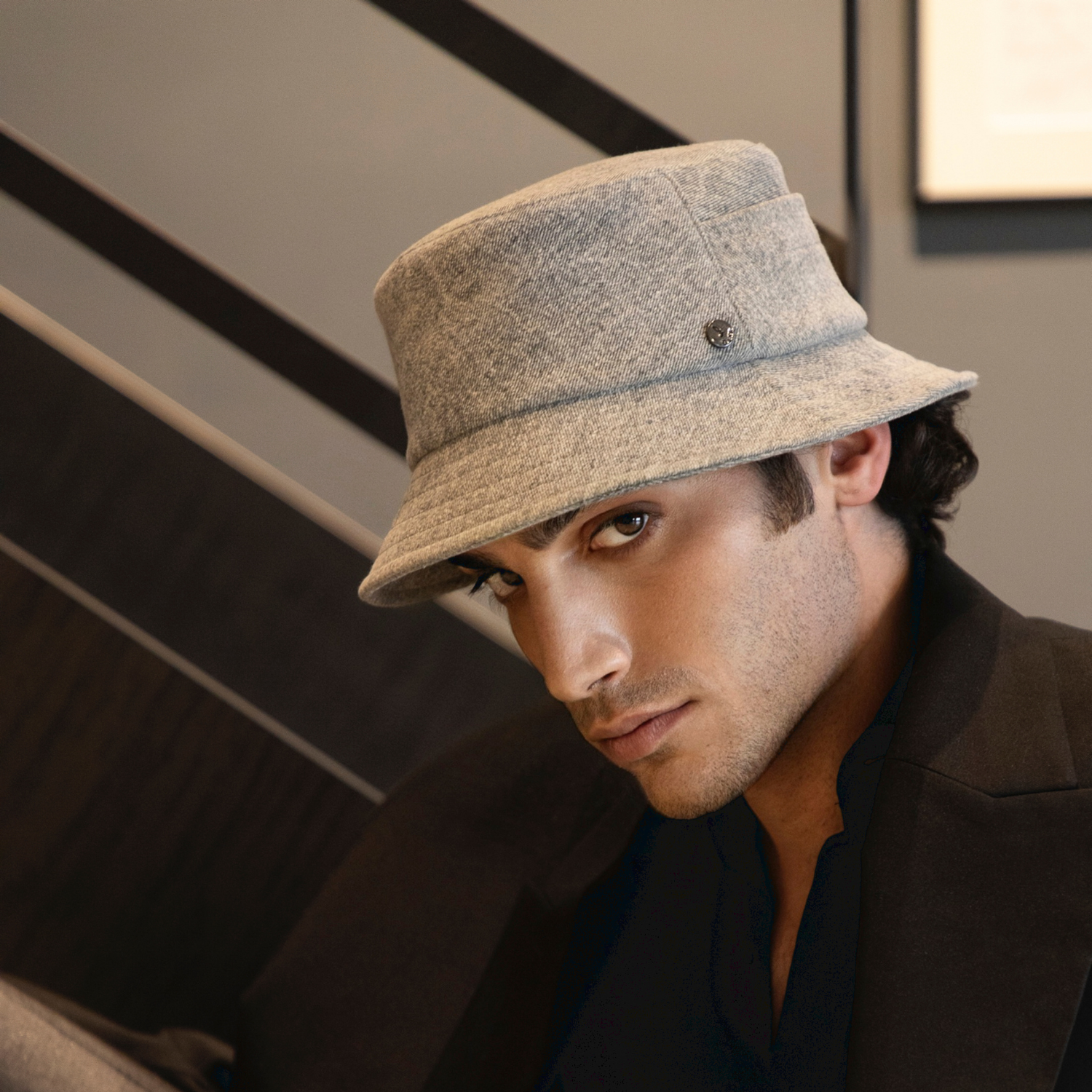doria-1905-boris-cappello-bucket-denim-raw-olive image 2