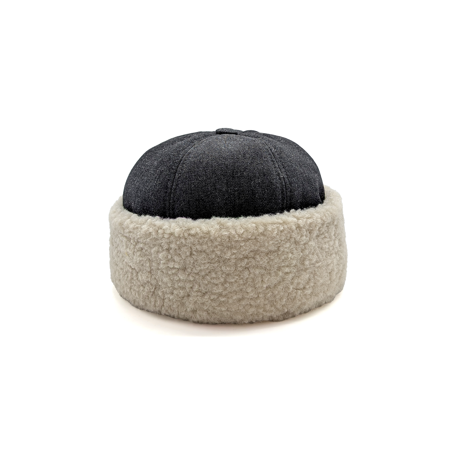 doria-1905-teddy-berretto-denim-grigio-con-risvolto-teddy-sabbia image 3