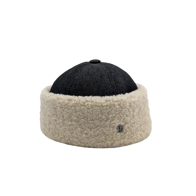 doria-1905-teddy-berretto-denim-grigio-con-risvolto-teddy-sabbia image 1