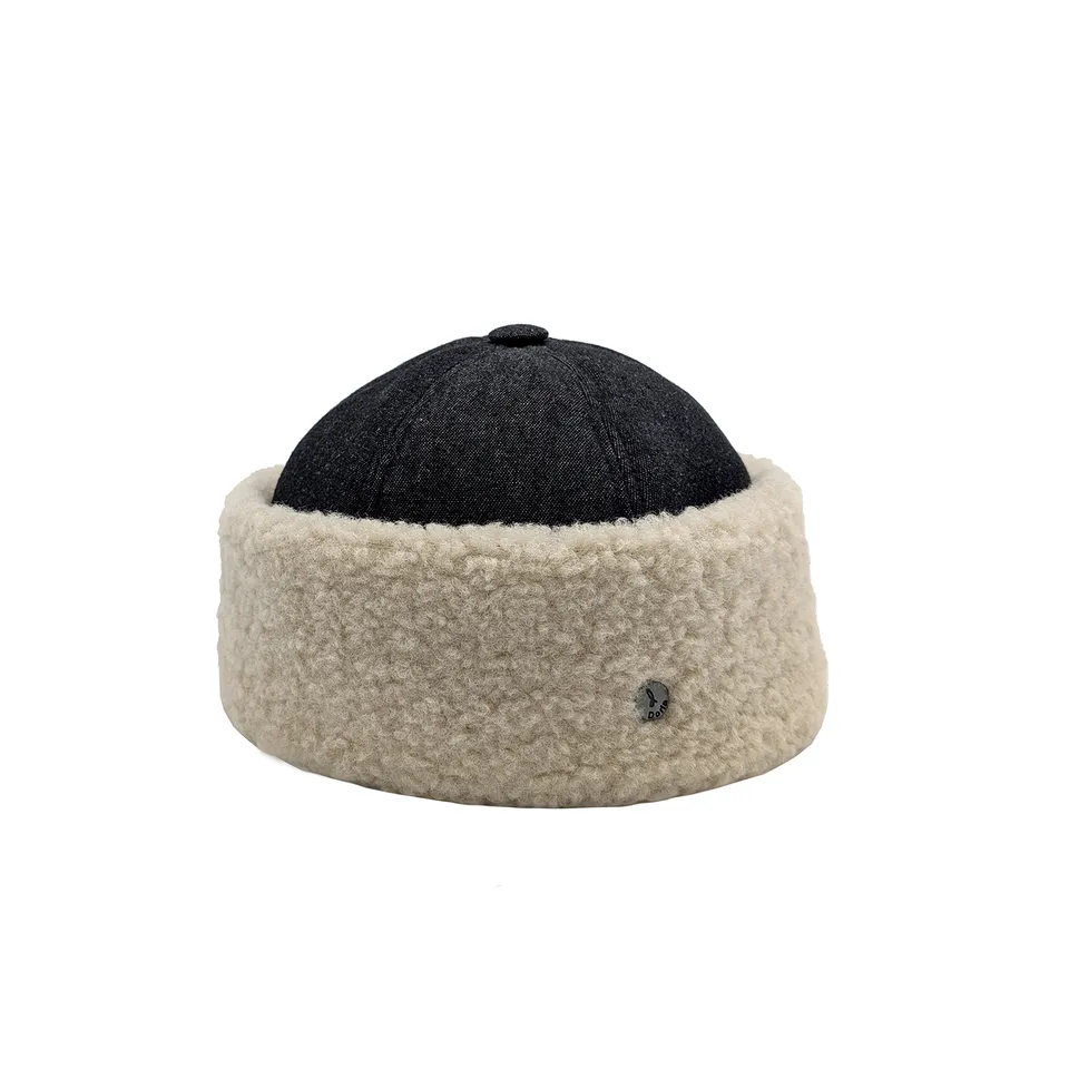 doria-1905-teddy-berretto-denim-grigio-con-risvolto-teddy-sabbia image 1