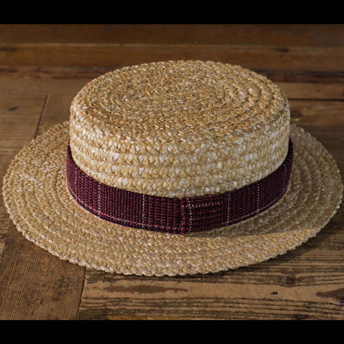 cappellificio-biellese-1935-boater-hat-red-blue-checkered image 1