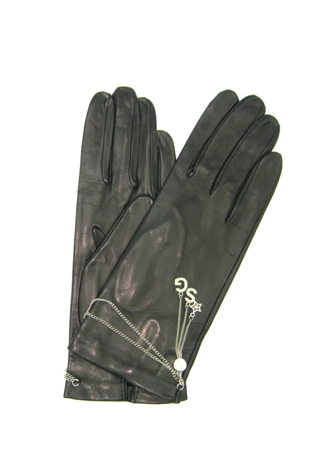 sermoneta-gloves-guanto-2bt-in-nappa-con-fodera-in-seta-catenina-e-ciondolo-nero image 1