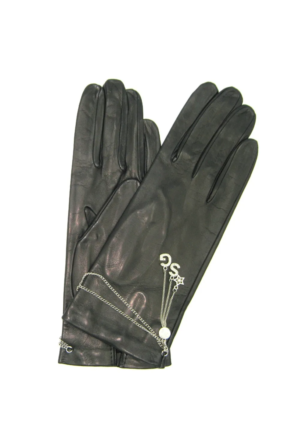 sermoneta-gloves-guanto-2bt-in-nappa-con-fodera-in-seta-catenina-e-ciondolo-nero image 1