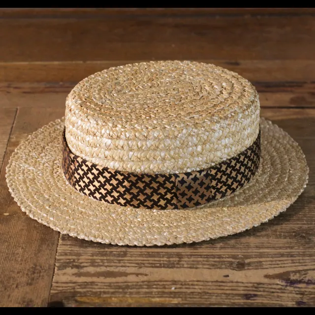 cappellificio-biellese-1935-cappello-boater-in-paglia-rigida-marrone-e-oro-pied- image 1
