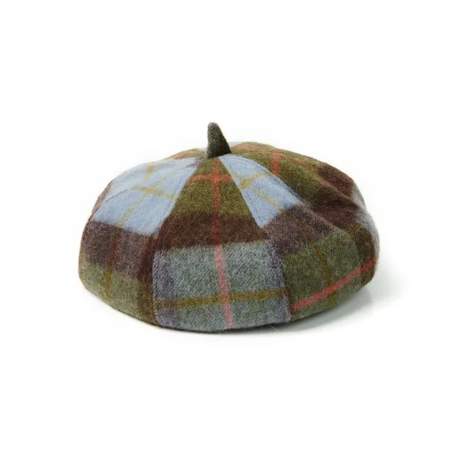 cappellificio-biellese-1935-lambswool-bunnet-chestnut-blue-tartan image 1
