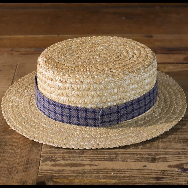 cappellificio-biellese-1935-boater-hat-yellow-blue-microcheck-cappello-in-paglia image 1