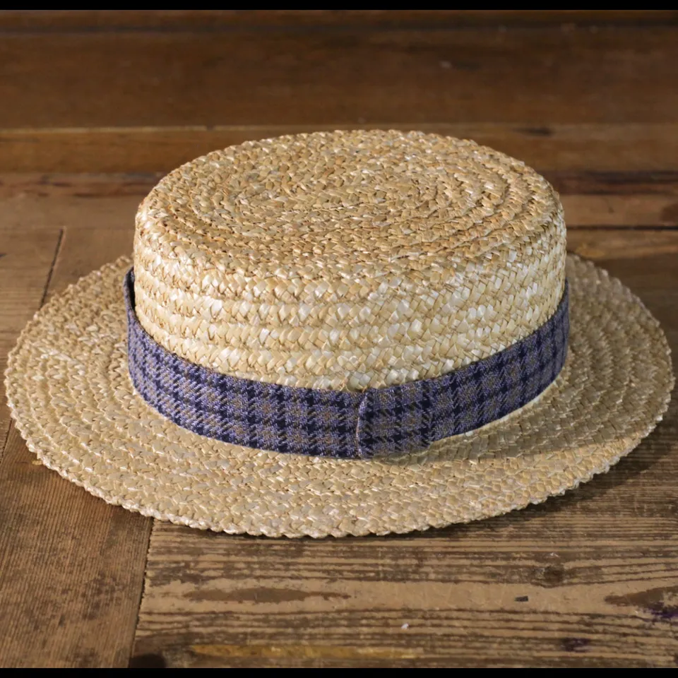 cappellificio-biellese-1935-boater-hat-yellow-blue-microcheck-cappello-in-paglia image 1