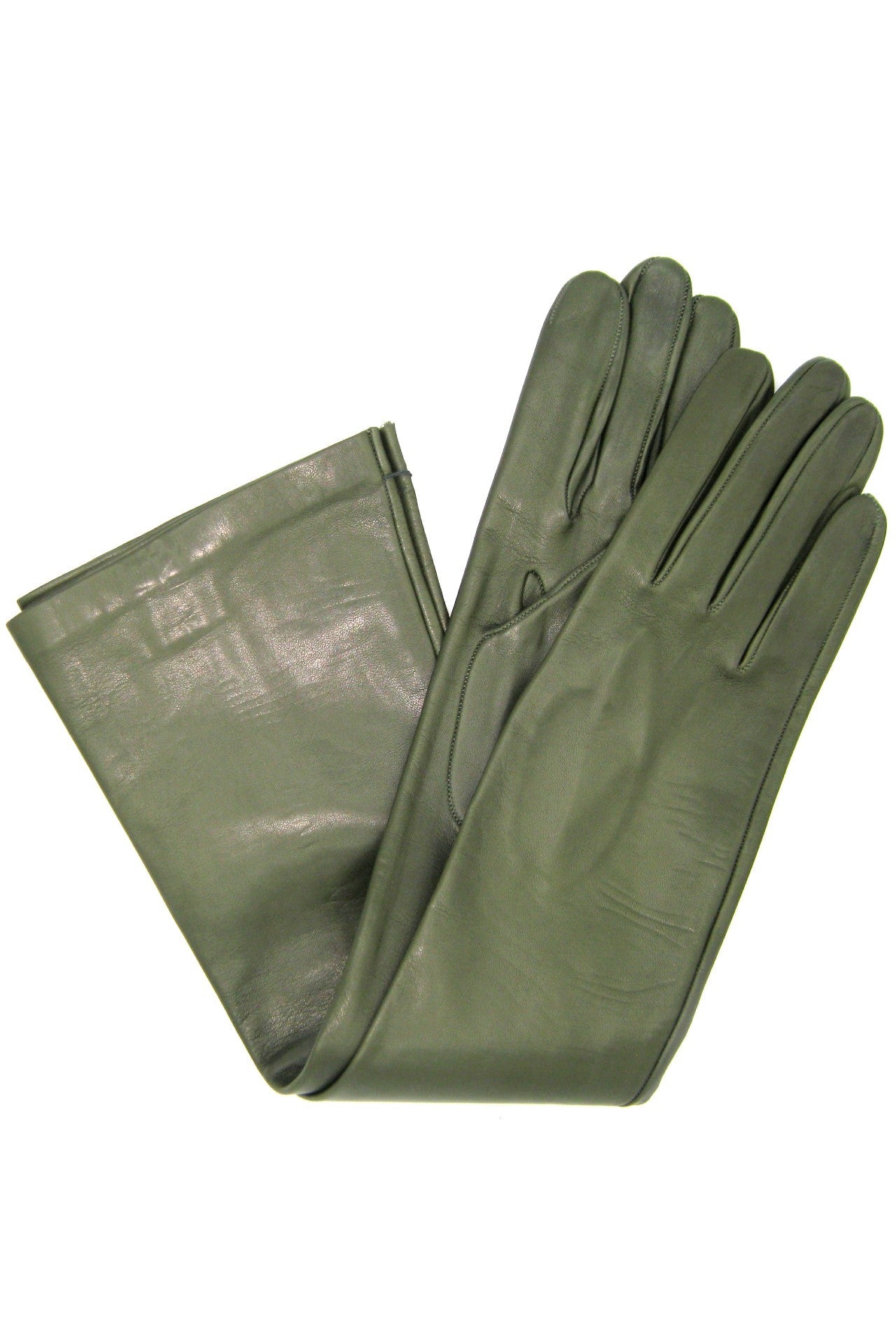 sermoneta-gloves-guanto-opera-in-nappa-di-capretto-foderato-seta-lungo-verde-oli image 1