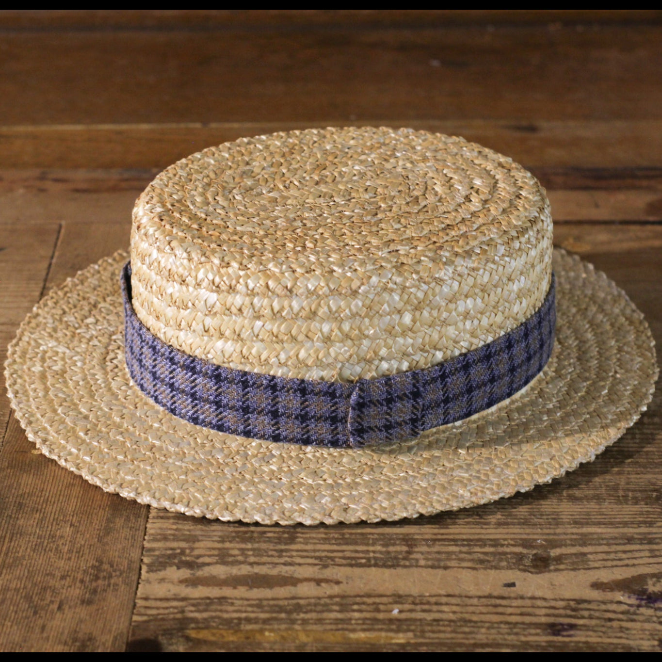 cappellificio-biellese-1935-boater-hat-yellow-blue-microcheck-cappello-in-paglia image 1