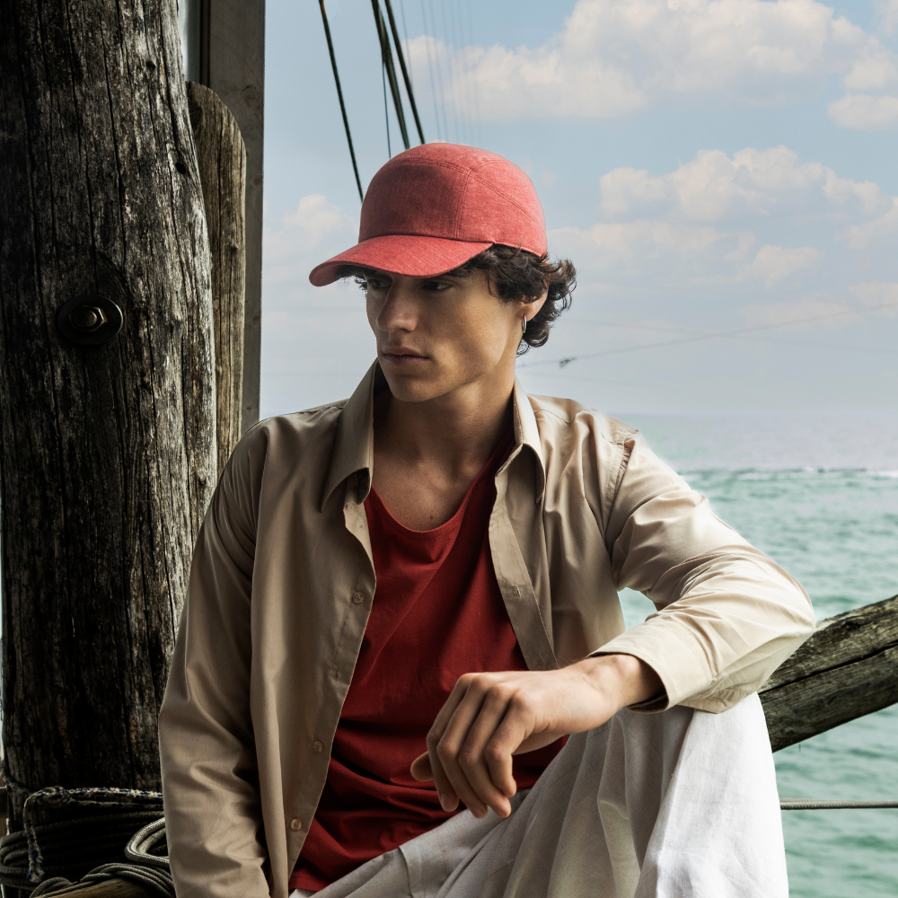 doria-1905-dakota-cappello-da-baseball-in-lino-chambray-rosso-pomodoro image 2