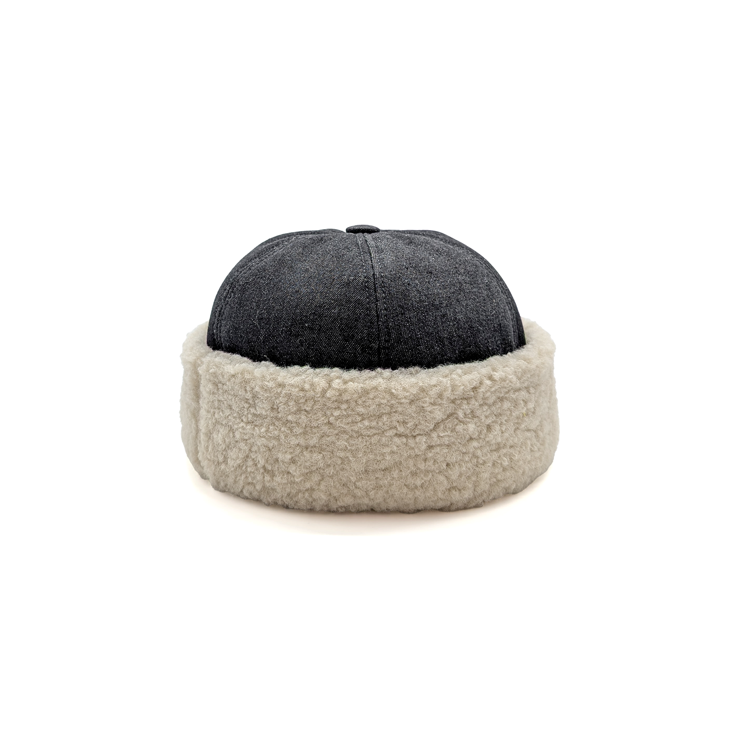 doria-1905-teddy-berretto-denim-grigio-con-risvolto-teddy-sabbia image 4