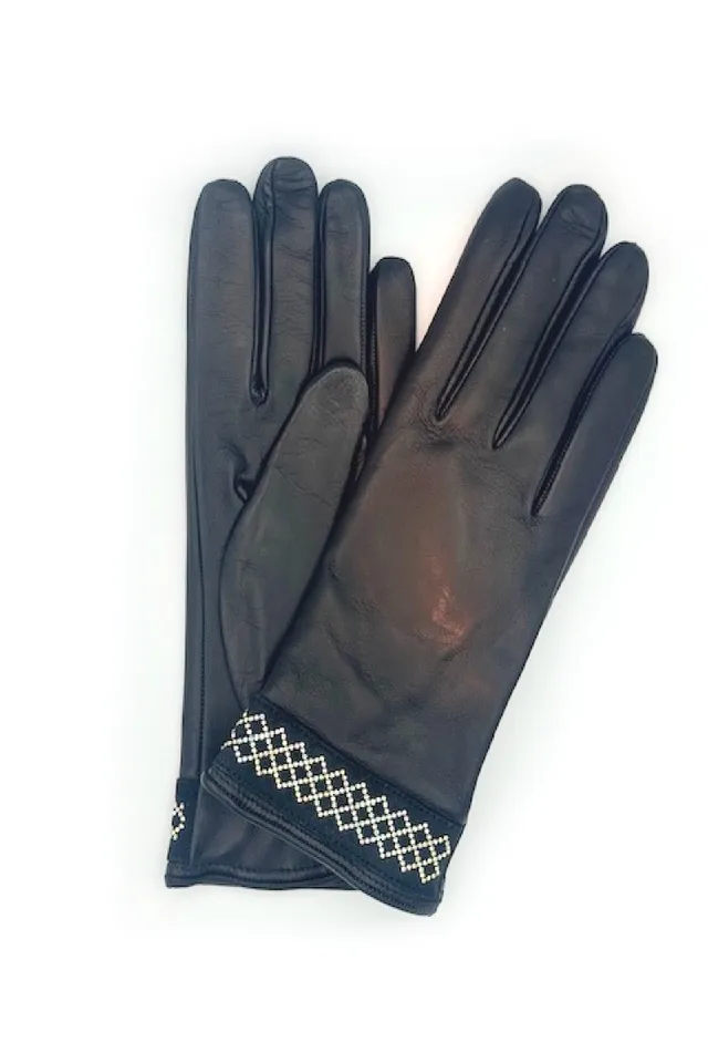 sermoneta-gloves-guanto-in-nappa-con-bracciale-strass-al-polso-nero image 1