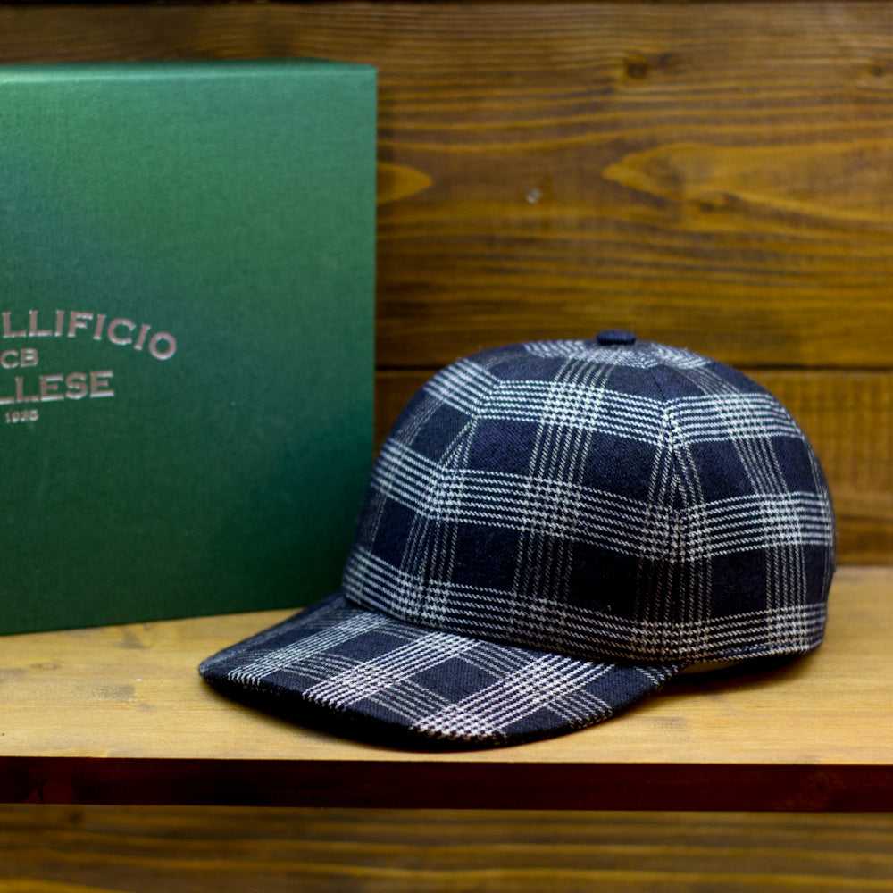 cappellificio-biellese-1935-berretto-baseball-quadri-blu-bianco-lana image 2