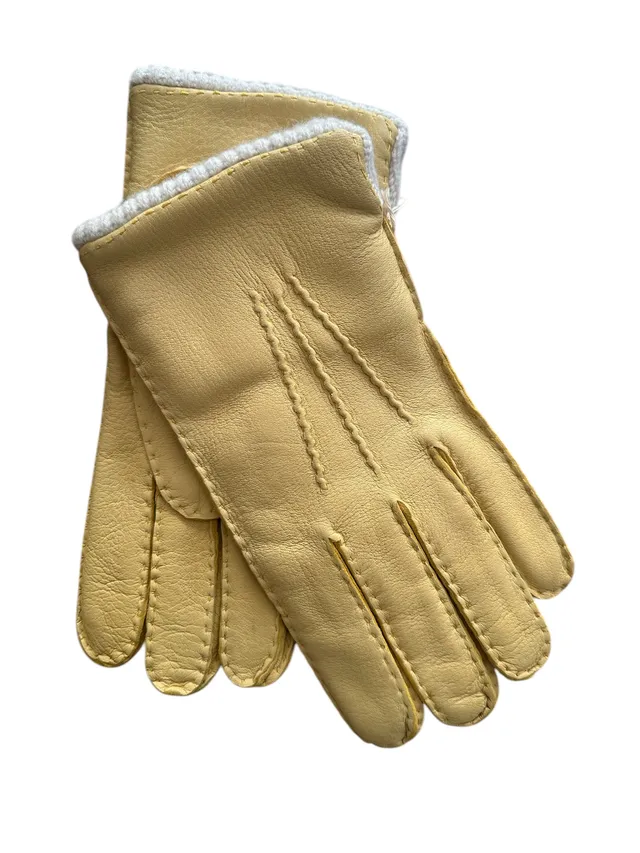 merola-gloves-guanti-in-pelle-di-daino-foderati-in-cashmere-con-costine-giallo-a image 1