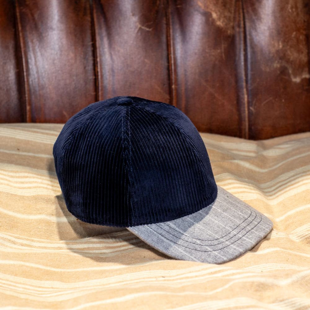 cappellificio-biellese-1935-baseball-cap-in-velluto-a-coste-blu-con-visiera-gess image 2