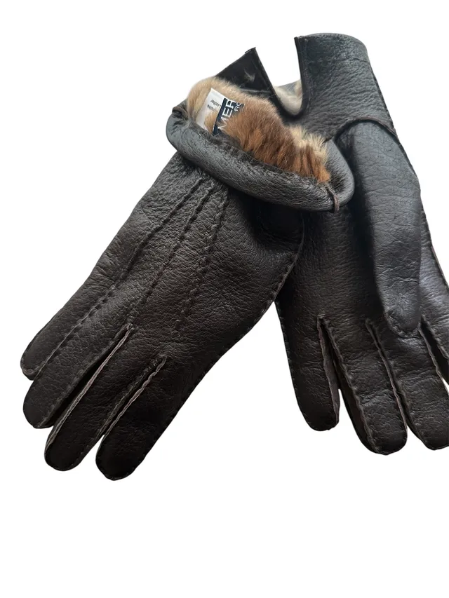 merola-gloves-guanti-in-pelle-di-pecary-foderati-in-pelliccia-orylag-cuciti-a-ma image 1