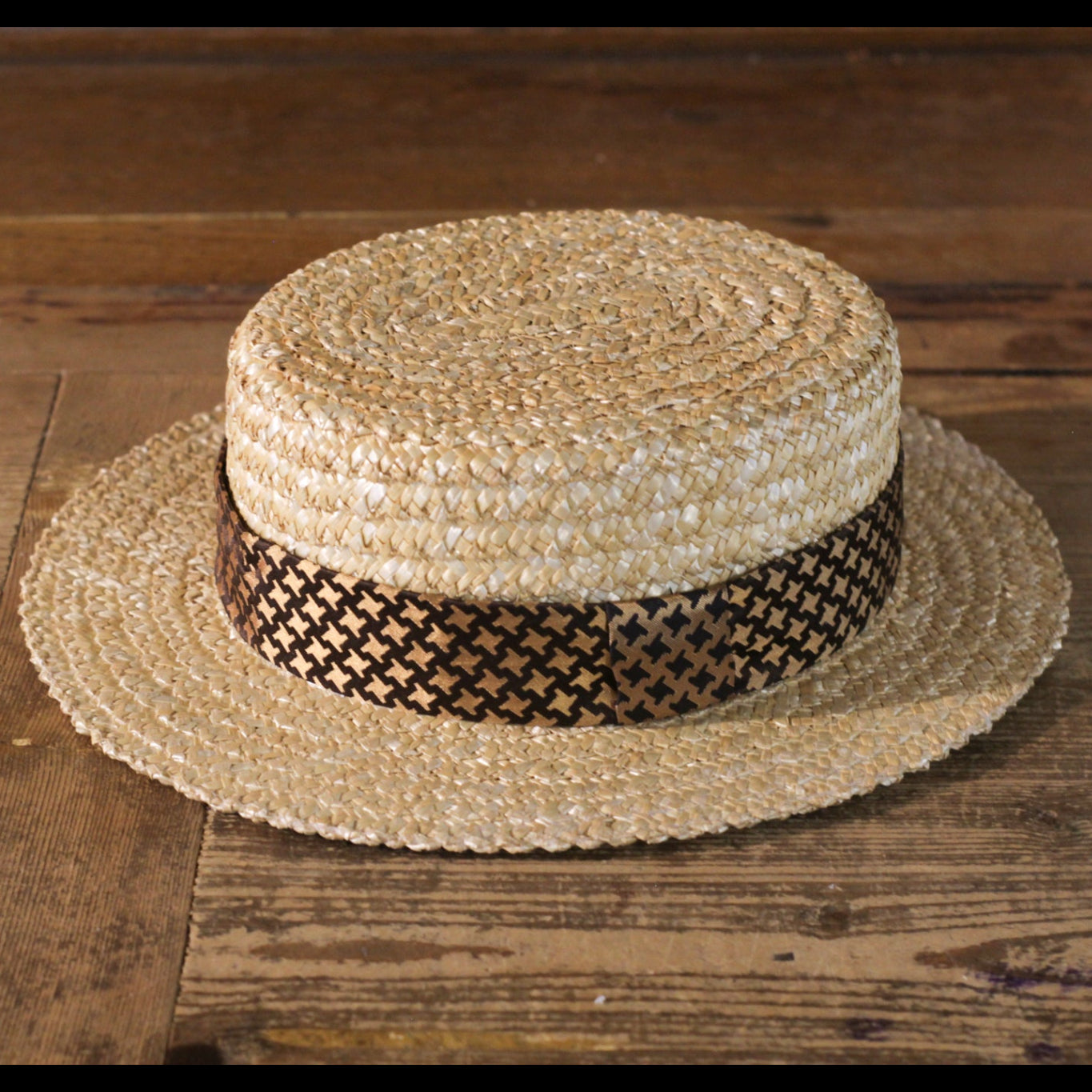 cappellificio-biellese-1935-cappello-boater-in-paglia-rigida-marrone-e-oro-pied- image 1