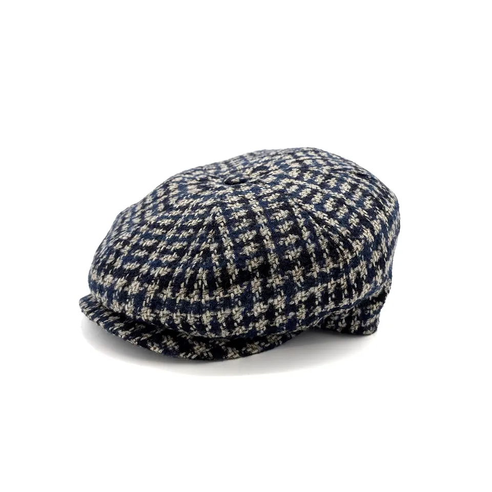 doria-1905-lord-berretto-irlandese-a-spicchi-in-tweed-pied-de-poule-grigio-blu image 1