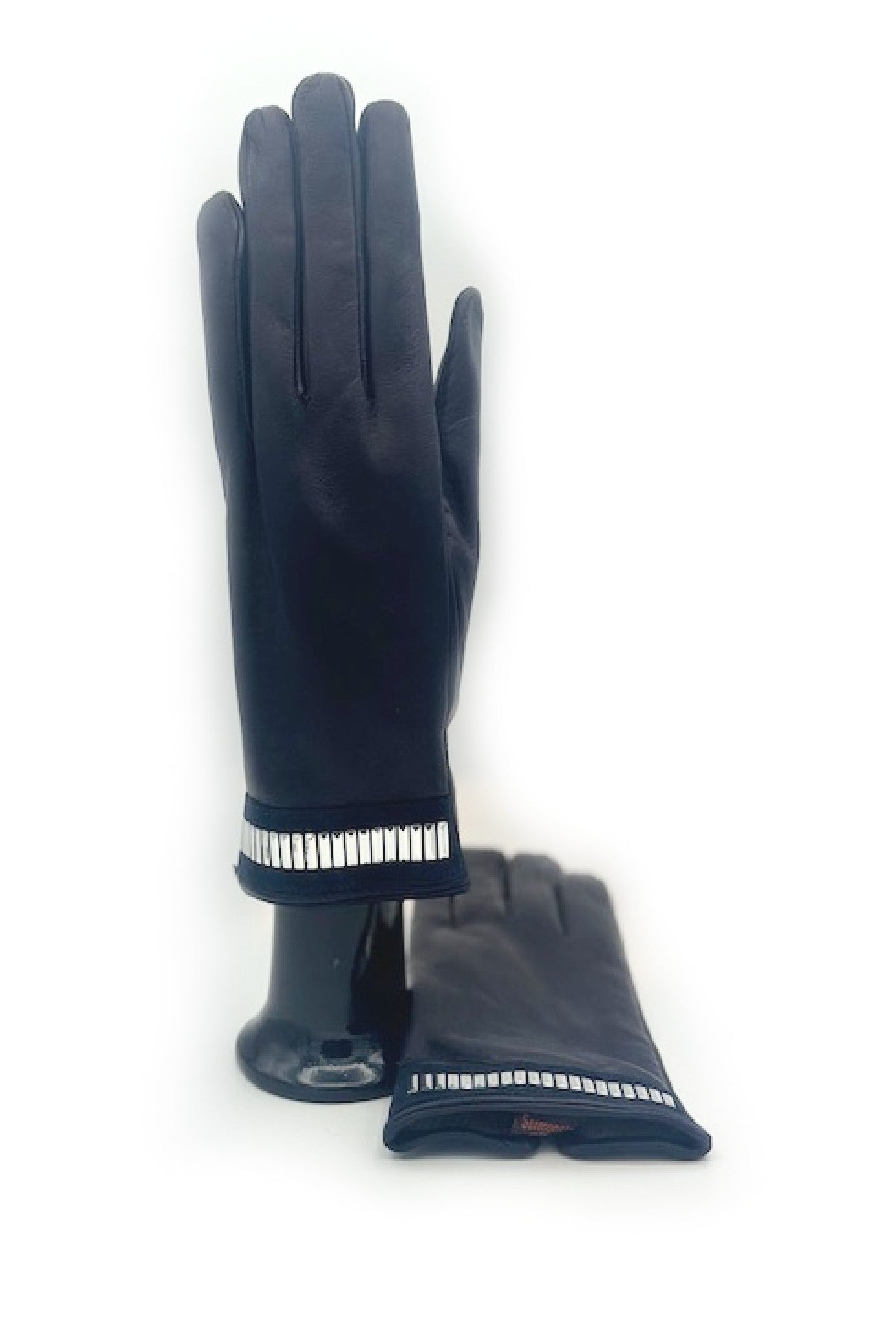 sermoneta-gloves-guanto-in-nappa-con-bracciale-silver-al-polso-blu-navy image 4