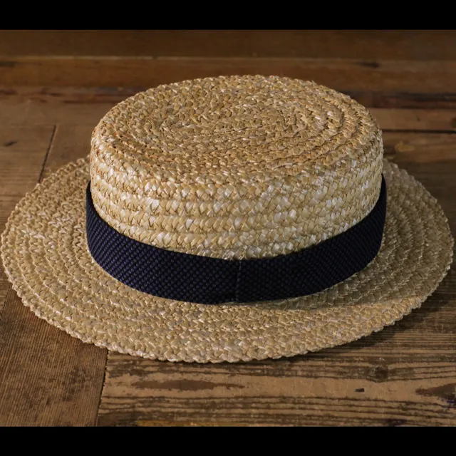 cappellificio-biellese-1935-boater-paglia-rigida-fantasia-mini-blue-circles image 1