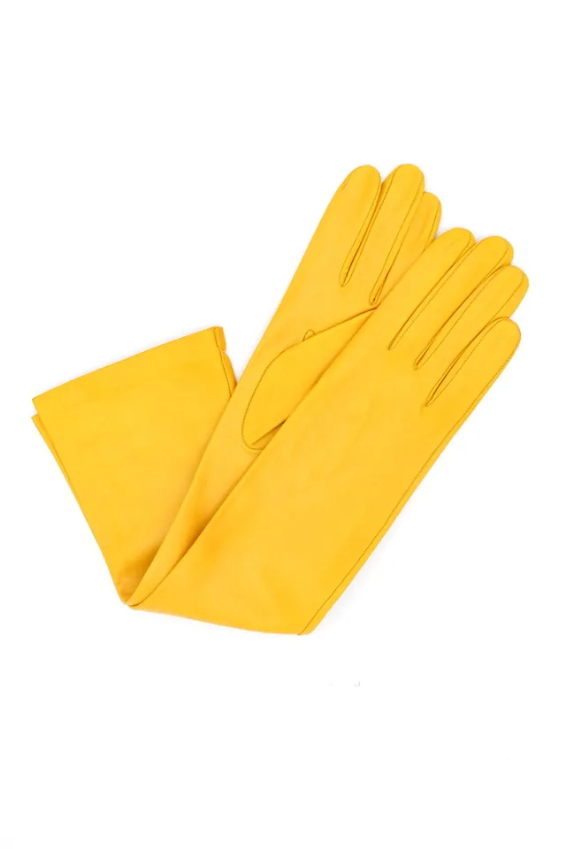 sermoneta-gloves-guanto-opera-in-nappa-di-capretto-foderato-seta-lungo-giallo-oc image 1
