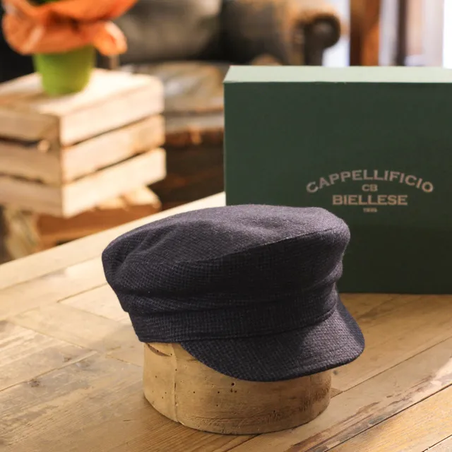 cappellificio-biellese-1935-marine-cappello-pied-de-poule-blu-vbc-100-lana image 1