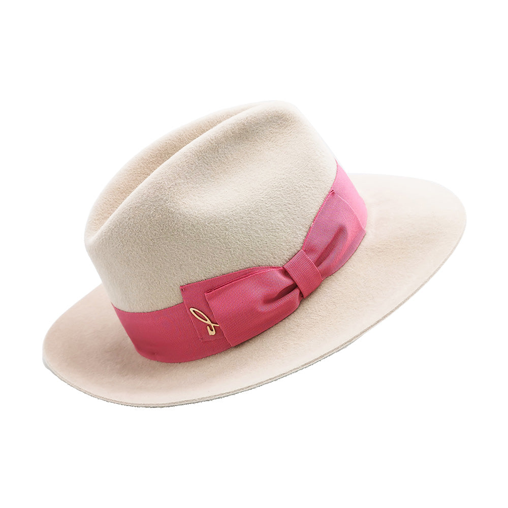 doria-1905-dalida-fedora-feltro-lapin-velour-sabbia-fiocco-rosa image 3