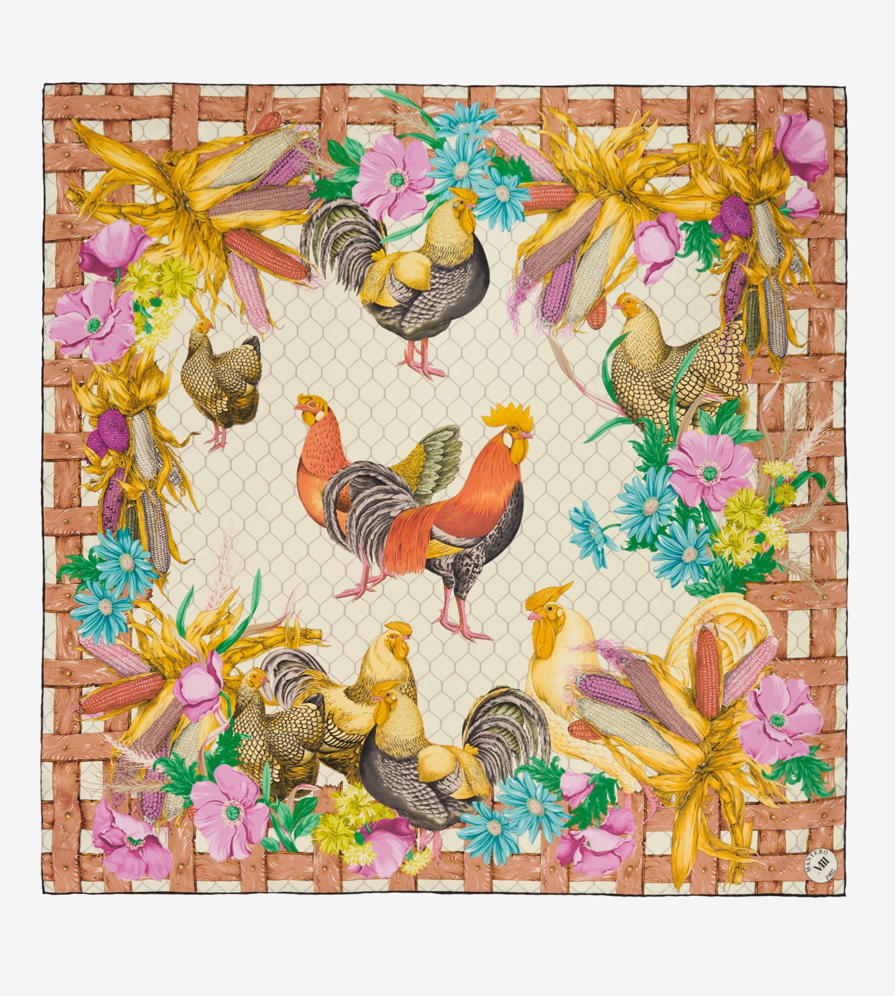 mantero-1902-archivio-n-44-il-gallo-foulard-classic-carr-90x90-cm image 1