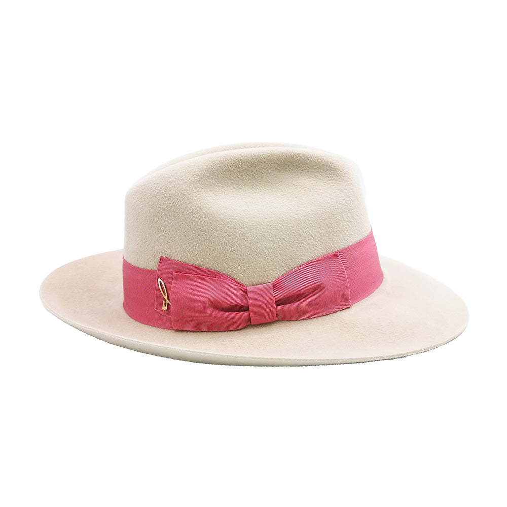 doria-1905-dalida-fedora-feltro-lapin-velour-sabbia-fiocco-rosa image 1