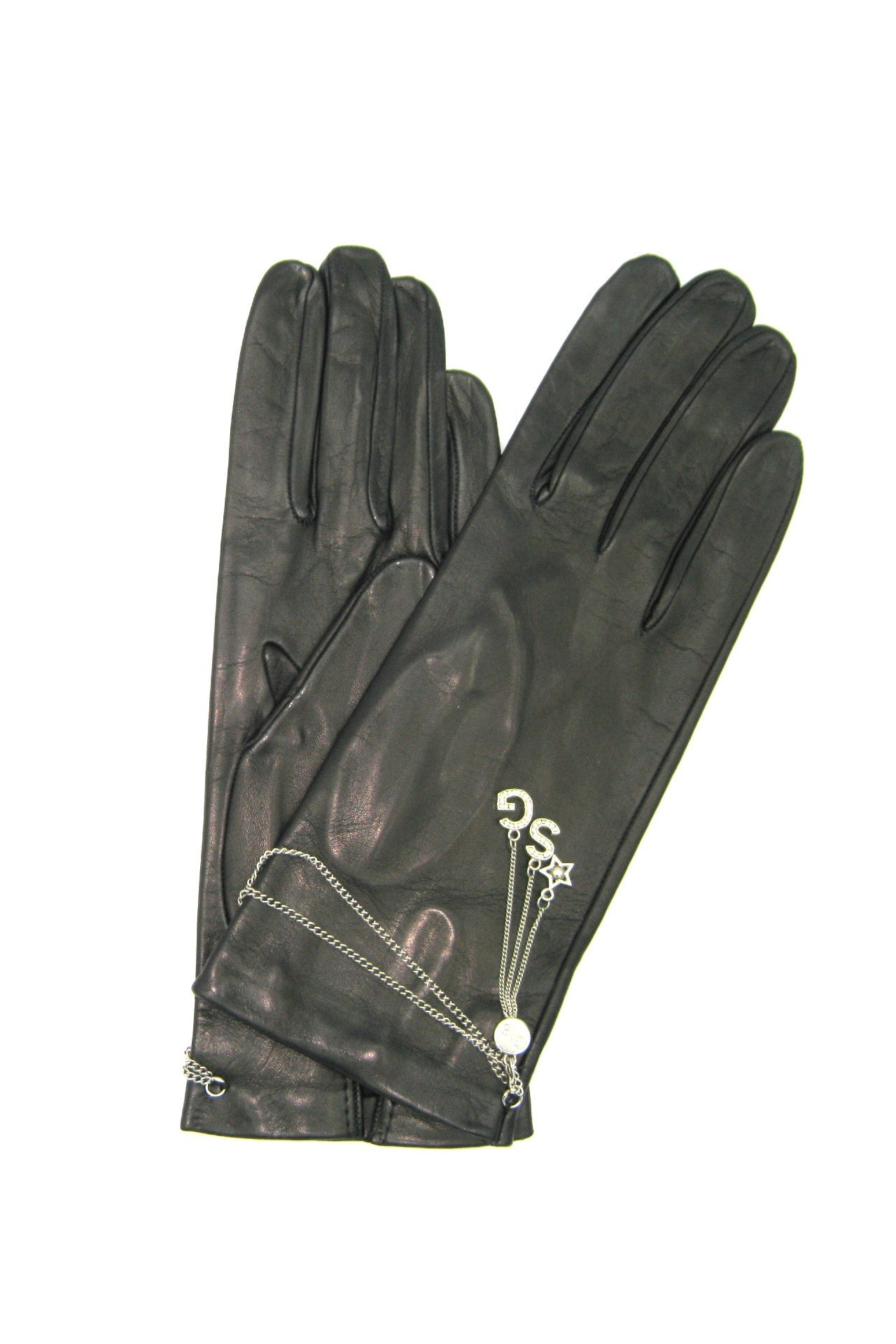sermoneta-gloves-guanto-2bt-in-nappa-con-fodera-in-seta-catenina-e-ciondolo-nero image 1