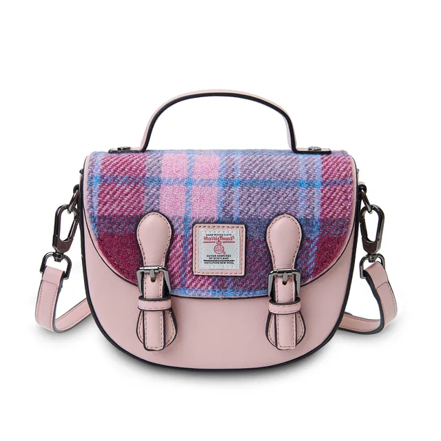 cappellificio-biellese-1935-mini-cobble-satchel-in-pelle-microfibra-e-harris-twe image 1